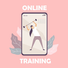 Online training. Woman play sports remotely on the quarantine.