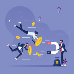 Bill and Tax magnet Shaking Out Money from businessman-Paying taxes and bill concept