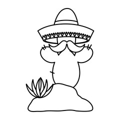 Mexican cactus with mustache and hat design, Mexico culture tourism landmark latin and party theme Vector illustration