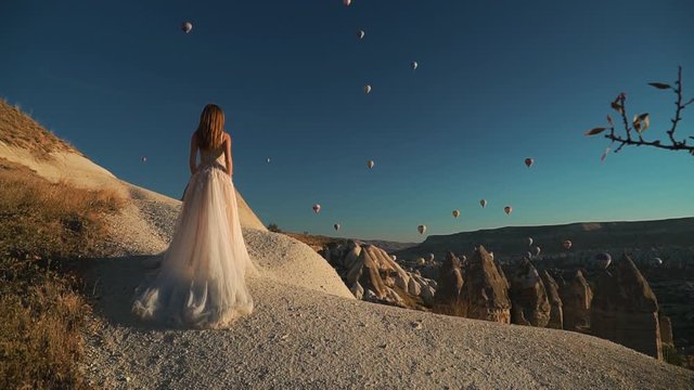 Beautiful bride in the mountains of Cappadocia