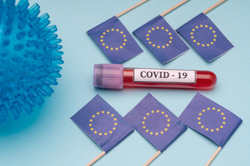 Laboratory test tubes for coronavirus and allergy tests in Europe. World pandemic