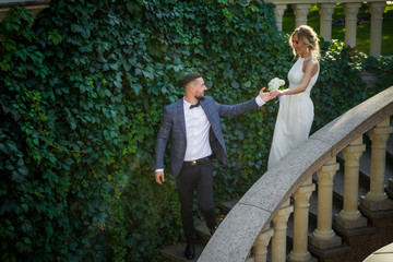 Beautiful wedding couple, newlyweds are enjoying wedding