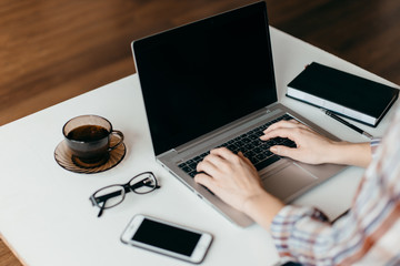 Woman using laptop to chatting. Activity Social Media Online Concept
