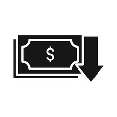 banknote money down trade crisis economy, oil price crash silhouette style icon