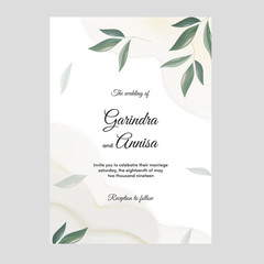 Elegant wedding invitation card template design with floral wreath  and leaves Premium Vector