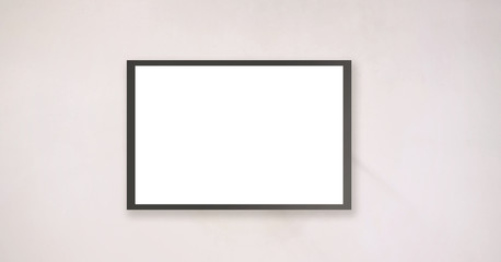 empty modern billboard in black frame installed on white wall in street