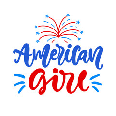 American Girl. Fourth of July hand written ink lettering