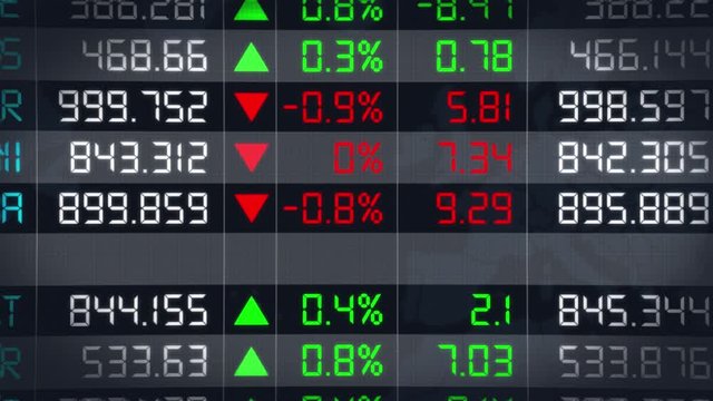 Stock market tickers with digital animation of the evolution of stock market prices. Normal financial chart of stock exchange data - 4K animation 