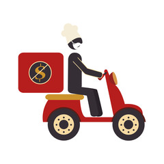 silhouette of delivery worker using face mask in motorcycle vector illustration design