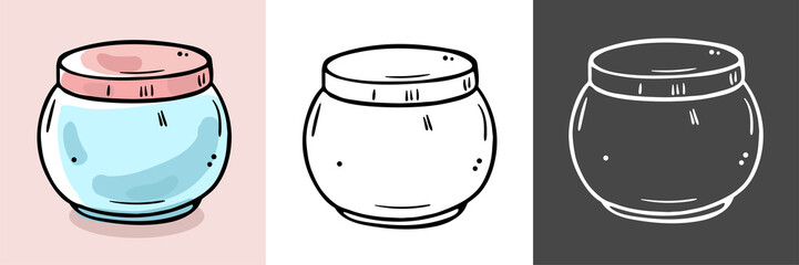 Illustration of cosmetic jars. Suitable for mask, cream, lotion.