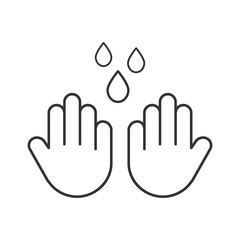 Obraz premium Hand icon washing with water drops outline. Prevention against viruses, bacteria, flu, Coronavirus. Clean hands flat vector illustration isolated on white. 