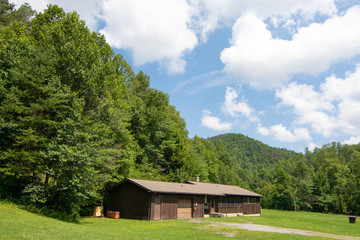 Fototapeta na wymiar Ranger Station in the Smoky Mountains National Park. Abrams Creek, Tennessee, USA