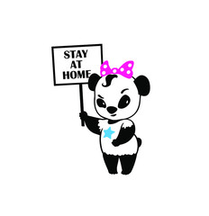 Panda cartoon character isolated on white. Stay at home.