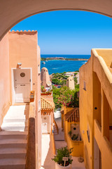 Porto Cervo, Sardinia, Italy - Picturesque view of luxury yacht port, marina and residences of...