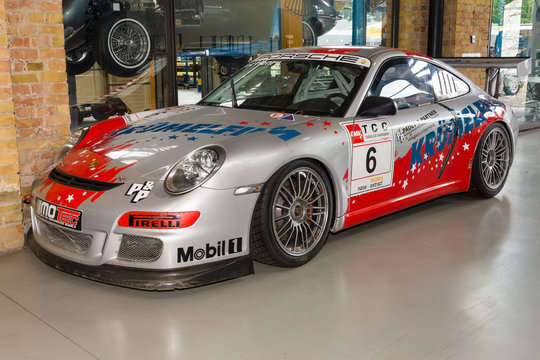 BERLIN, GERMANY - MAY 17, 2014: Sports car Porsche 996 GT3 RSR. Carrera Cup Germany. 27th Oldtimer Day Berlin - Brandenburg