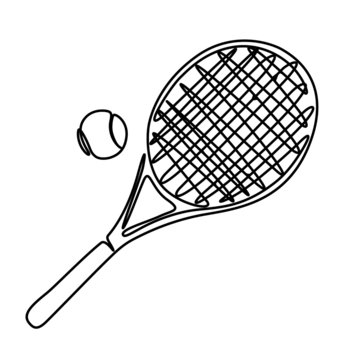 One line art tennis racket and ball vector illustration