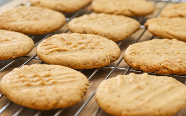 cookies being cooled, peanut butter cookies cooling.