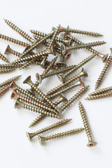 tapping screws made of steel, metal screw, iron screw, chrome screw, screws on a white background, wood screw