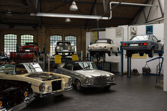 BERLIN, GERMANY - MAY 17, 2014: Restoration workshop Mercedes-Benz. 27th Oldtimer Day Berlin - Brandenburg
