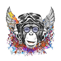 monkey in vintage pilot hat illustration