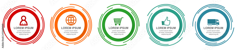 Aufkleber business infographic vector template with 5 options, web presentation in eps 10