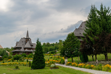 Fototapeta na wymiar The courtyard of Barsana Monastery, Maramures, Romania