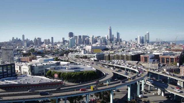 San Francisco Skyline with Freeway in Foreground