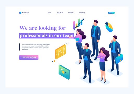 Isometric We are looking for professionals for our team, recruiting concept. Landing page concepts and web design