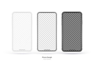 White vector phone isolated on white background. Realistic template. Mock up with empty screen for business presentations.