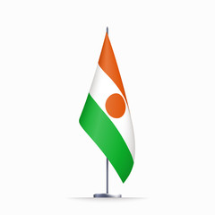 Niger flag state symbol isolated on background national banner. Greeting card National Independence Day of the Republic of the Niger. Illustration banner with realistic state flag.