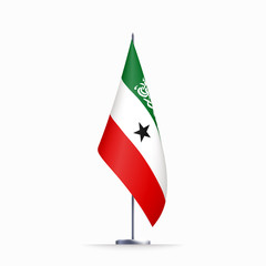 Somaliland flag state symbol isolated on background national banner. Greeting card National Independence Day of the Republic of Somaliland. Illustration banner with realistic state flag.