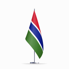 Gambia flag state symbol isolated on background national banner. Greeting card National Independence Day of the Republic of The Gambia. Illustration banner with realistic state flag.