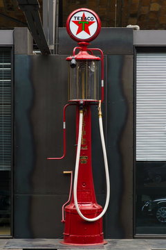 BERLIN, GERMANY - MAY 17, 2014: Fuel dispenser FRY Visible Pump, USA, nickname MAE WEST (1925). 27th Oldtimer Day Berlin - Brandenburg