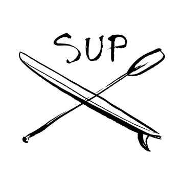 Sport Sup Logo. Illustration Boat And Oars.