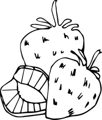 Art line monochrome illustration of strawberries sketch leaf vitamin design drawing vector engraving food fruit plant fresh sweet vegetarian berry line garden