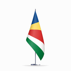 Seychelles flag state symbol isolated on background national banner. Greeting card National Independence Day of the Republic of Seychelles. Illustration banner with realistic state flag.