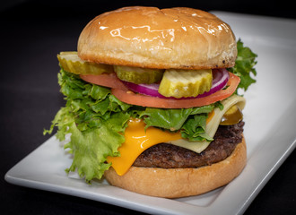 hamburger on a black background