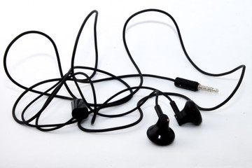 black headphones on a white background