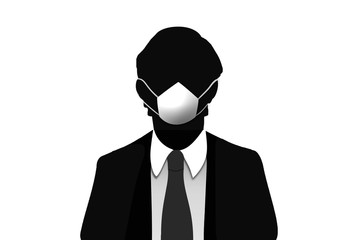 Hombre anónimo con chaqueta y corbata con mascarilla. Prevención. Salud. - obrazy, fototapety, plakaty