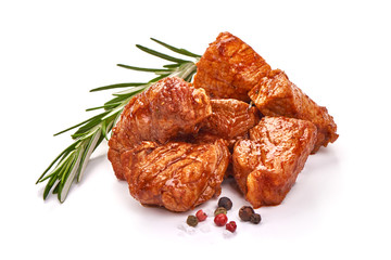 Stew Meat with rosemary, isolated on white background
