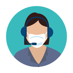 woman agent call center with face mask vector illustration design