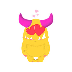 Romantic cartoon monster with pink horn in love. Love concept. illustration can be used for topics like dating, Valentines day, romance