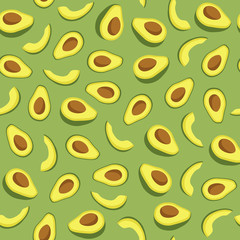 Seamless pattern with avocado fruit slices. Vector