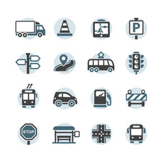 Transportation in city icons set