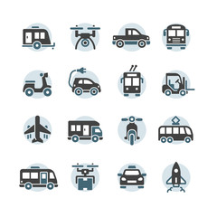 transport vehicle vector icons set