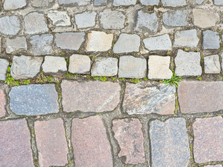 Background texture paving stones or cobblestones on the sidewalk in the street