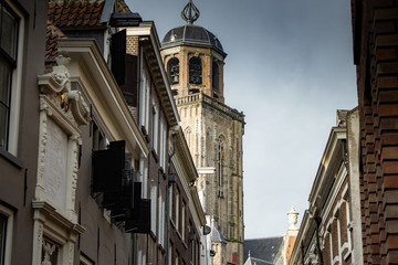 The Netherlands in winter with clear skies, buildings and streets