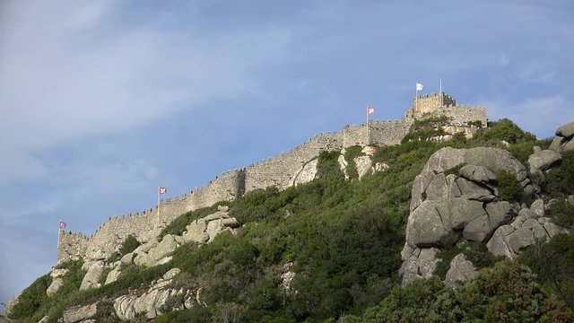 Castle of the Moors on the top of Sintra Mountains. Portugal