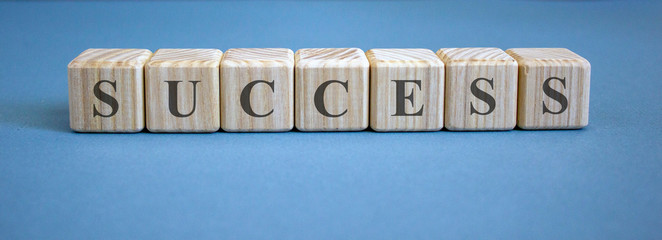 concept word success on cubes on a beautiful dark background