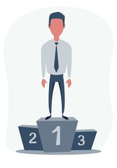 Business man character on winner podium. Vector illustration